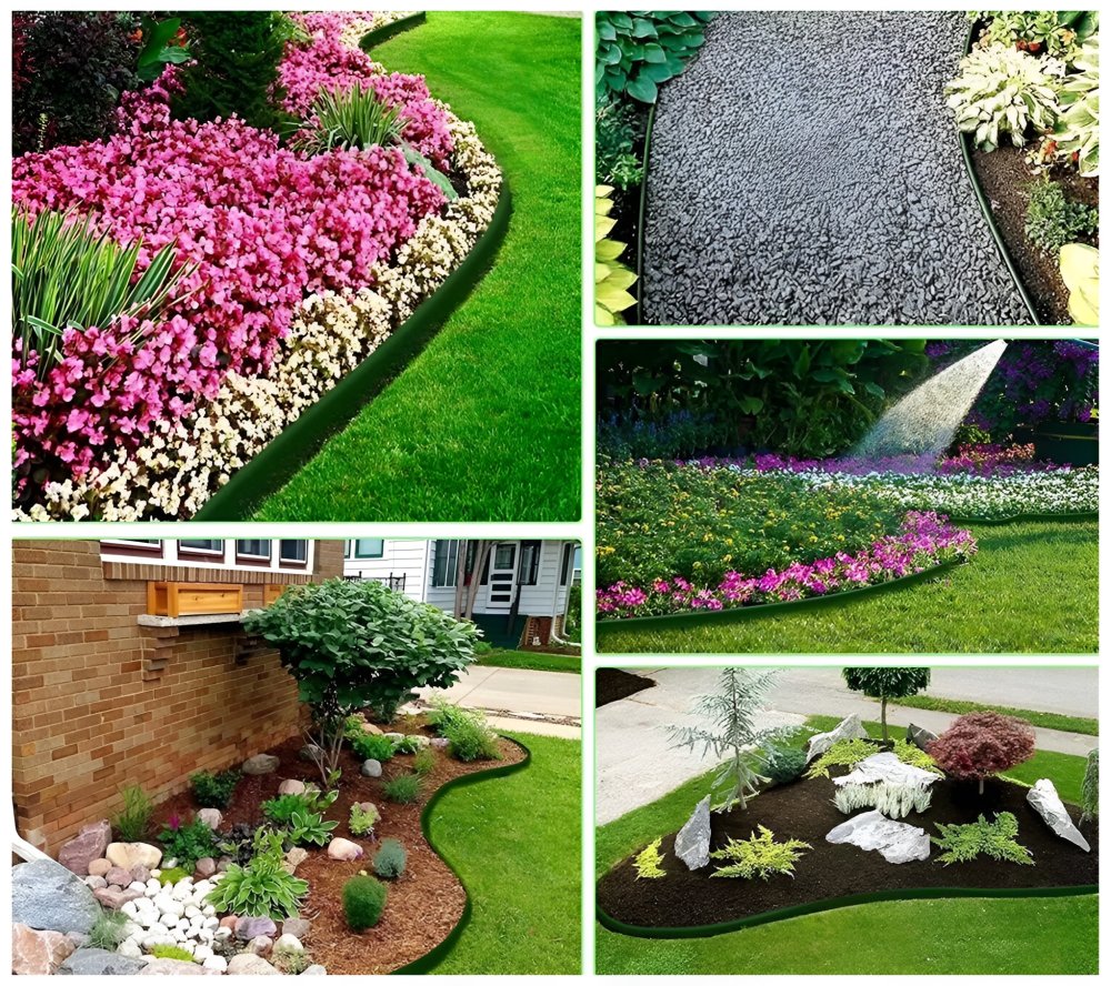 Okrajtrávnika–plastovýzáhradnýobrubníkskotvami10m6cmx10m