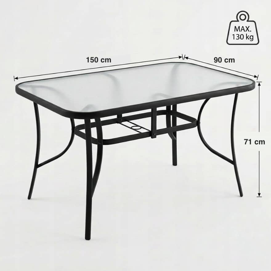 Záhradnýjedálenskýstôl150x90cmsosklenenoudoskouružová