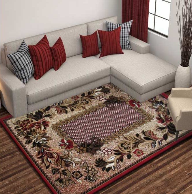 Červený koberec do kuchyně s hnědými listy Šířka: 150 cm | Délka: 210 cm