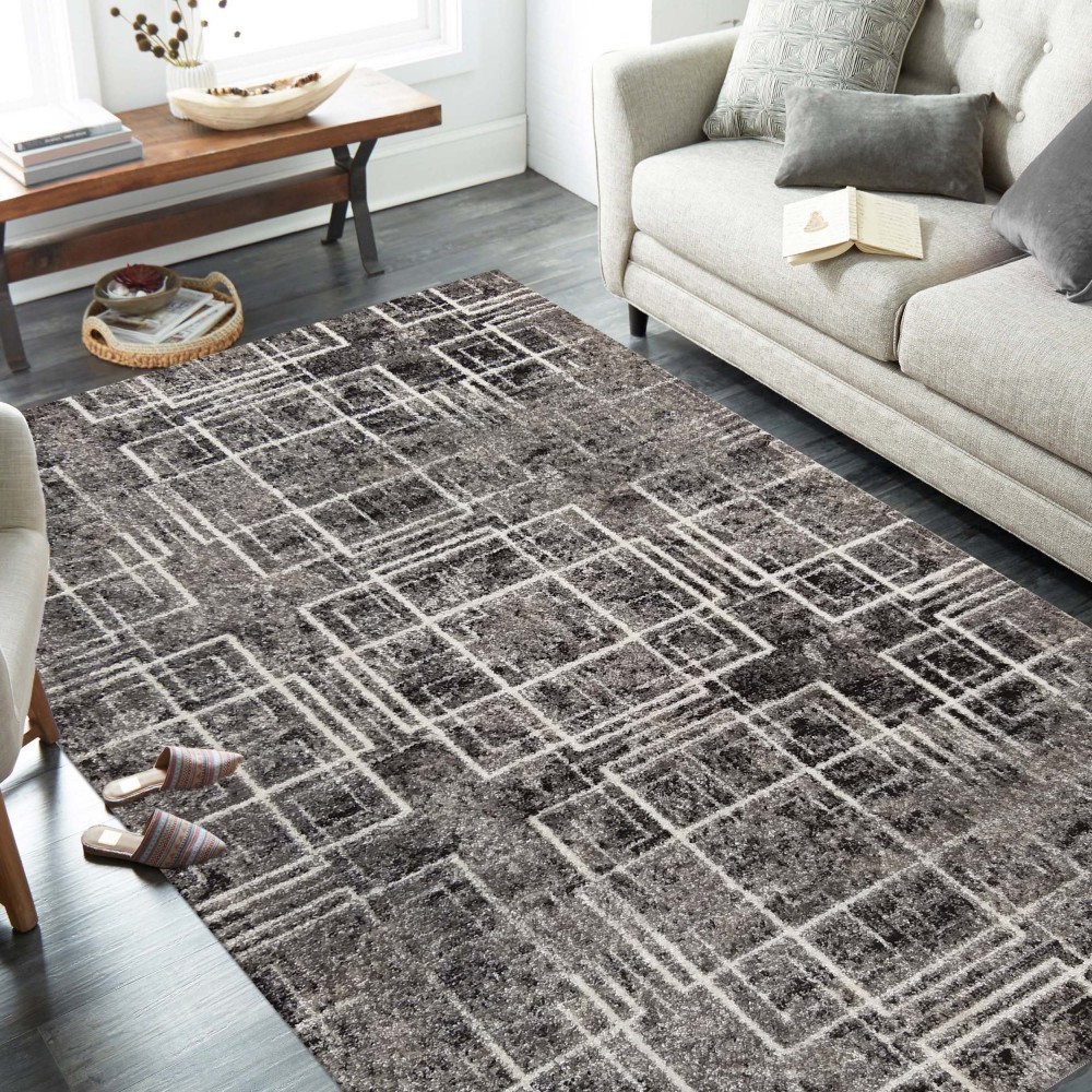 Kvalitní šedý koberec s motivem čtverců Šířka: 60 cm | Délka: 100 cm