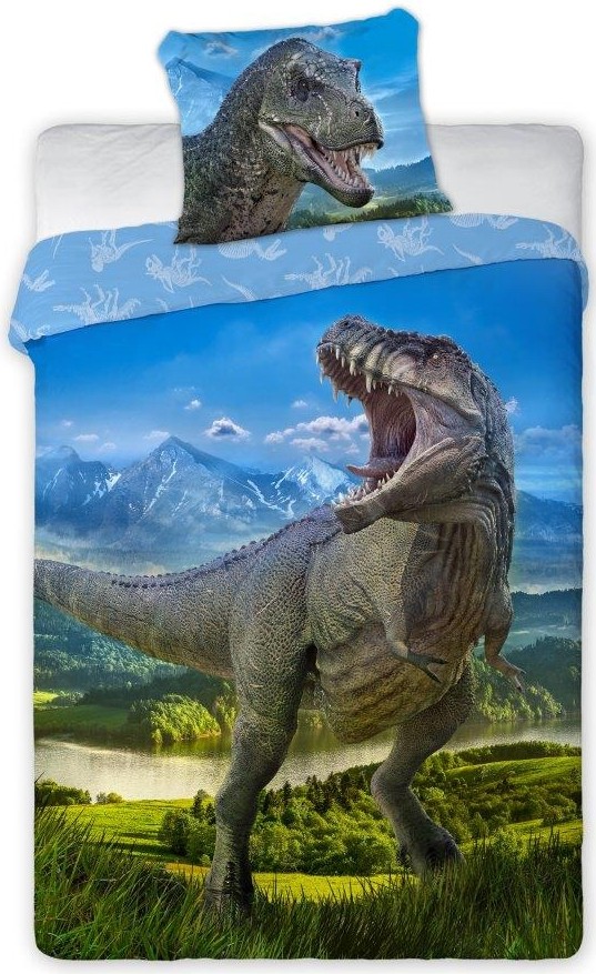 Foi de pat reversibile din bumbac cu dinozaur 2 părți: 1 buc 140 cmx200 + lenjerie 70 cmx90
