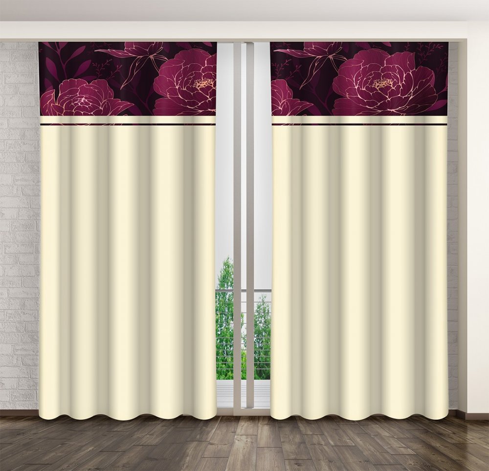 ElegantnýzávesvbéžovejfarbespotlačoubordovýchpivóniíDĺžka:250cm