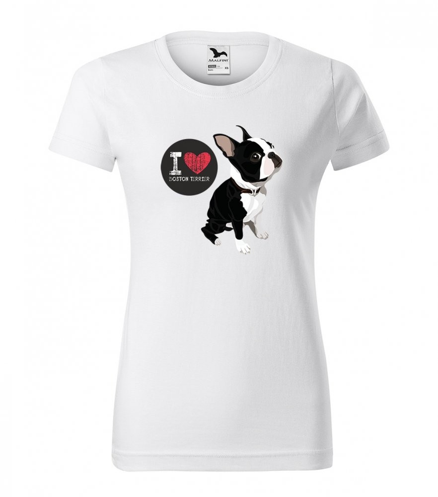 Stylové dámské tričko s potiskem pro milovnice plemene bostonský teriér Bílá XXL