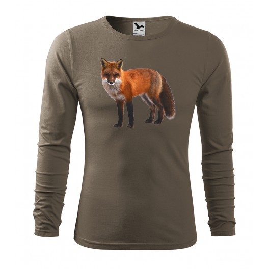 Lovecké bavlněné tričko s potiskem lišky s dlouhým rukávem Army L
