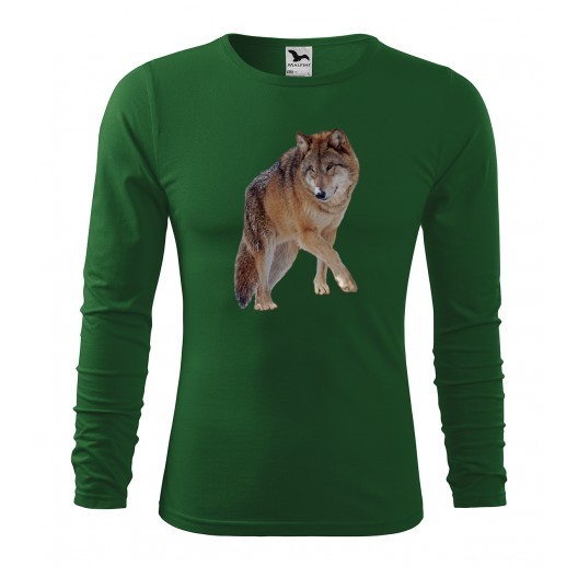 Pánské lovecké tričko s kvalitním potiskem vlka s dlouhým rukávem Zelená XL