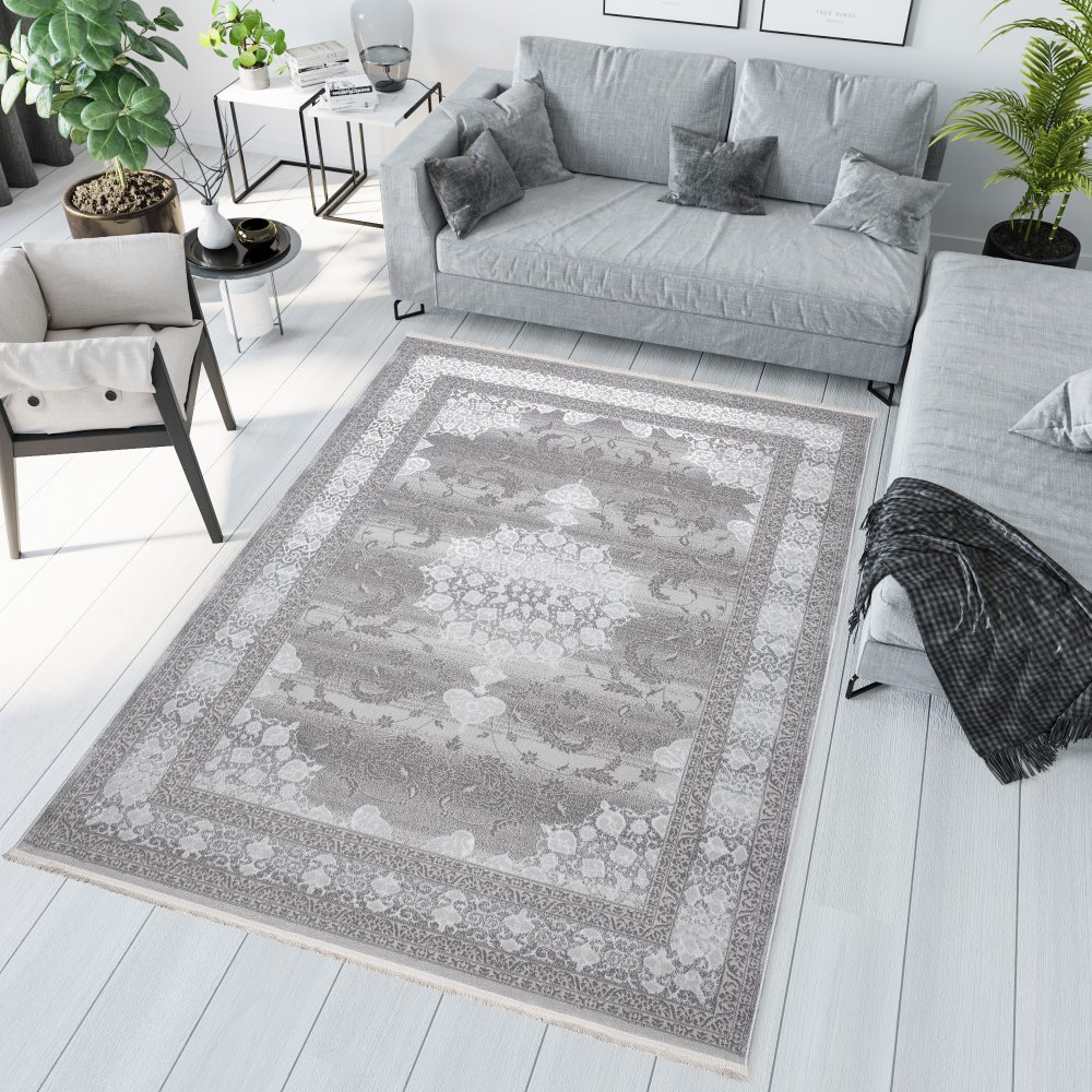 Exkluzivní bílý a šedý designový interiérový koberec se vzorem Šířka: 140 cm | Délka: 200 cm