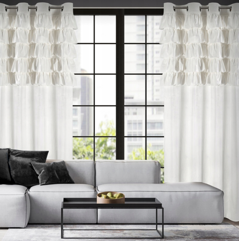 Perdea elegantă din catifea decorată cu volane - alb Lățime: 140 cm | Lungime: 250 cm