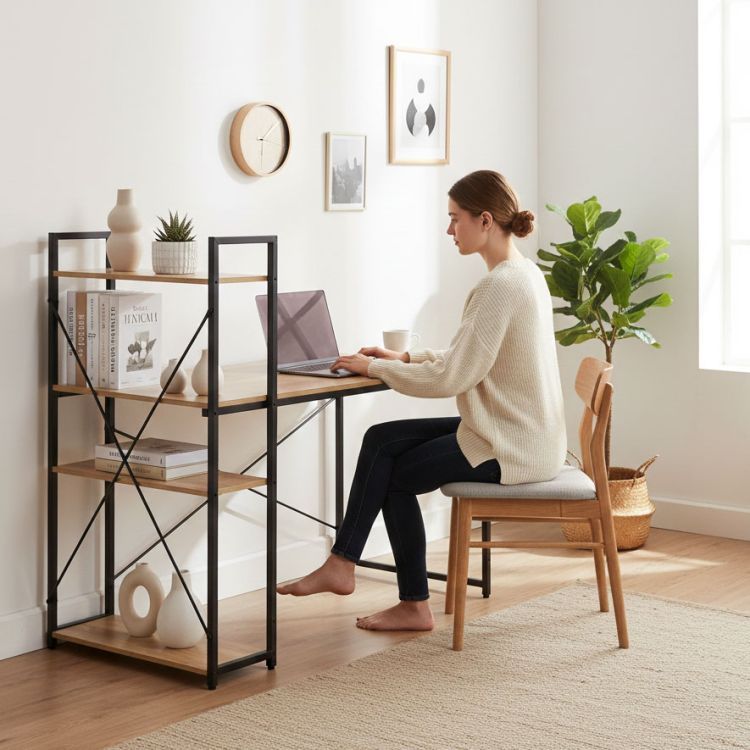 DomTextilu Pracovnýahernýstôlspolicami120x60cmsvetláhnedá MULTH-SD_LIGHTBROWN svetlá hnedá