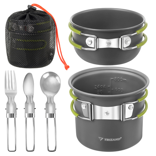 Set de ustensile de camping - oale de drumeție din aluminiu cu tacâmuri pliabile