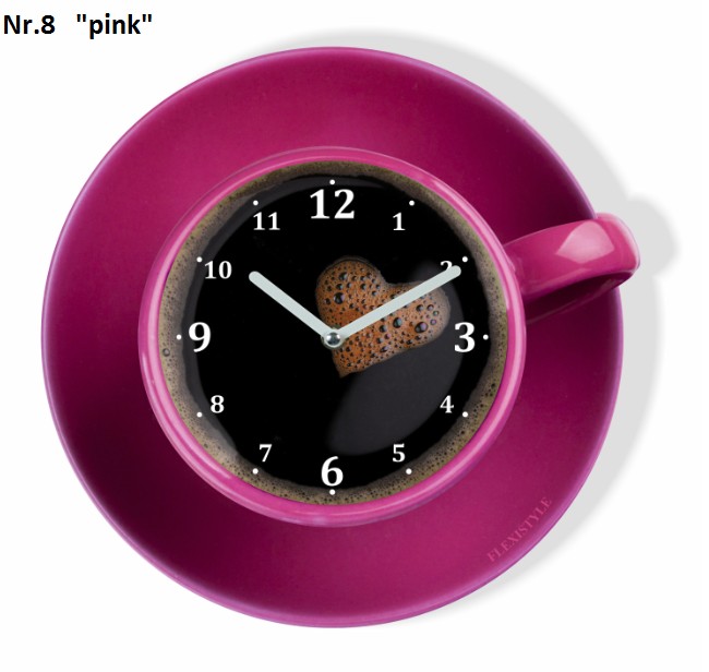 Kuchyňské hodiny ve tvaru šálku kávy Ružová