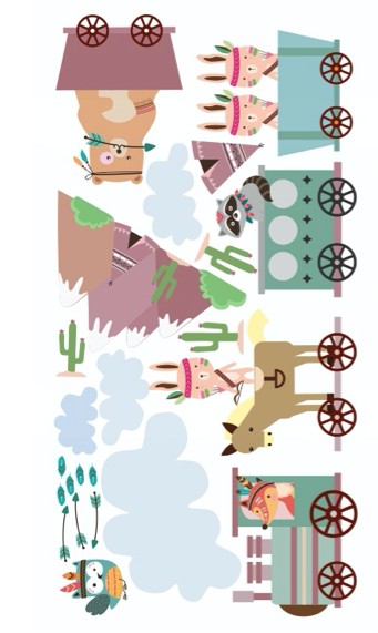 Autocolant frumos pentru copii Animale În Tren 60 x 120