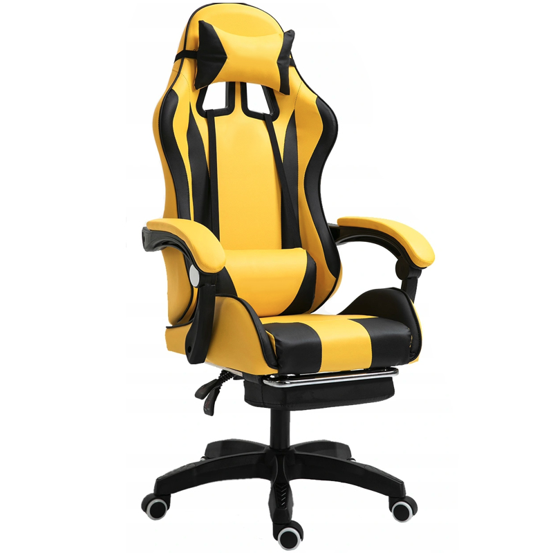 Scaun de gaming, cu tetieră, negru-galben
