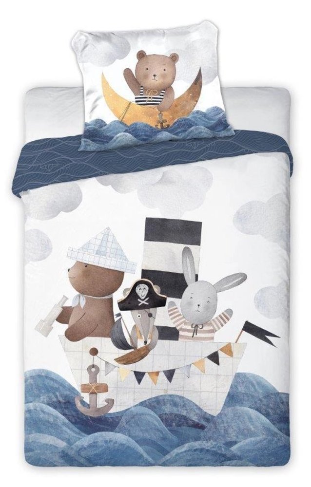 Cearșafuri de pătuț din bumbac pentru micii marinari 2 piese: 1 buc 100 x 135 cm + 1 buc 40 x 60 cm