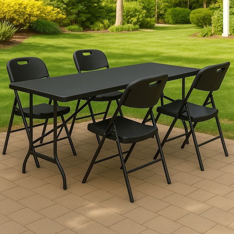 Masă pliantă pentru catering 180 cm cu 4 scaune - negru