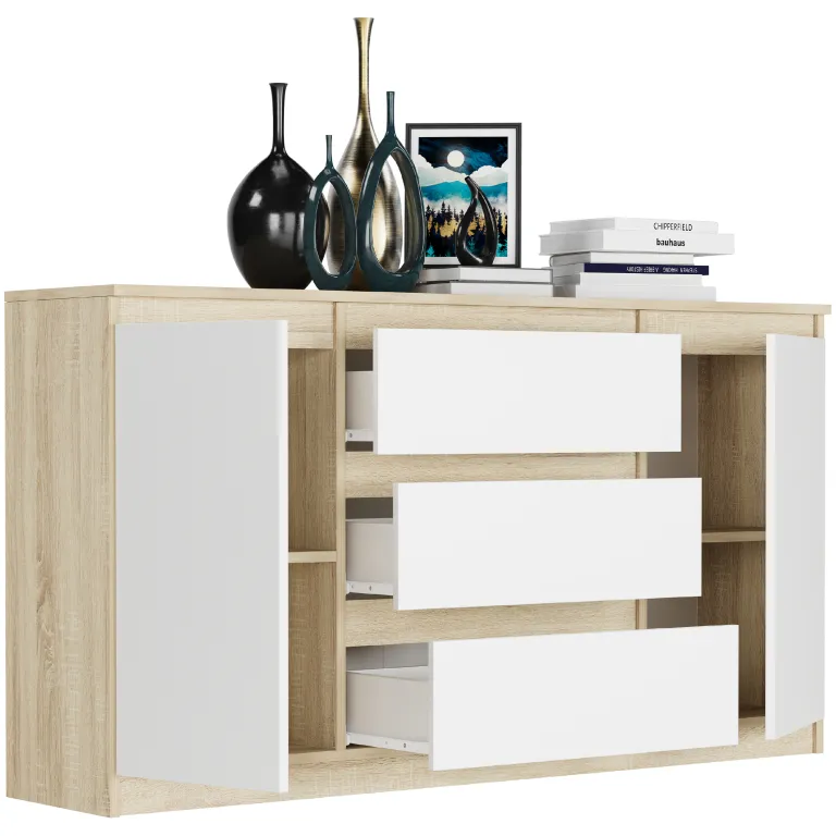 Comoda spațioasă R-140-S3 - diferite variante de culoare sonoma mix biela