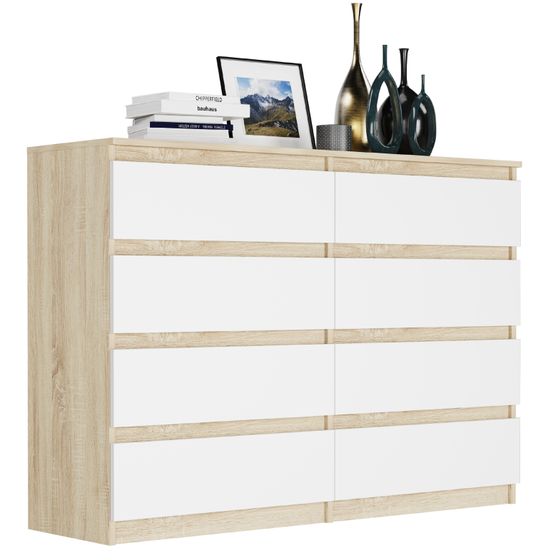 Comodă modernă cu 8 sertare R-140-S8 - diferite variante de culoare sonoma mix biela