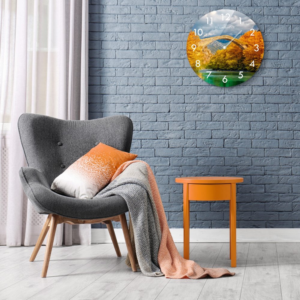 Ceas rotund din sticlă cu motiv de toamnă, 30 cm