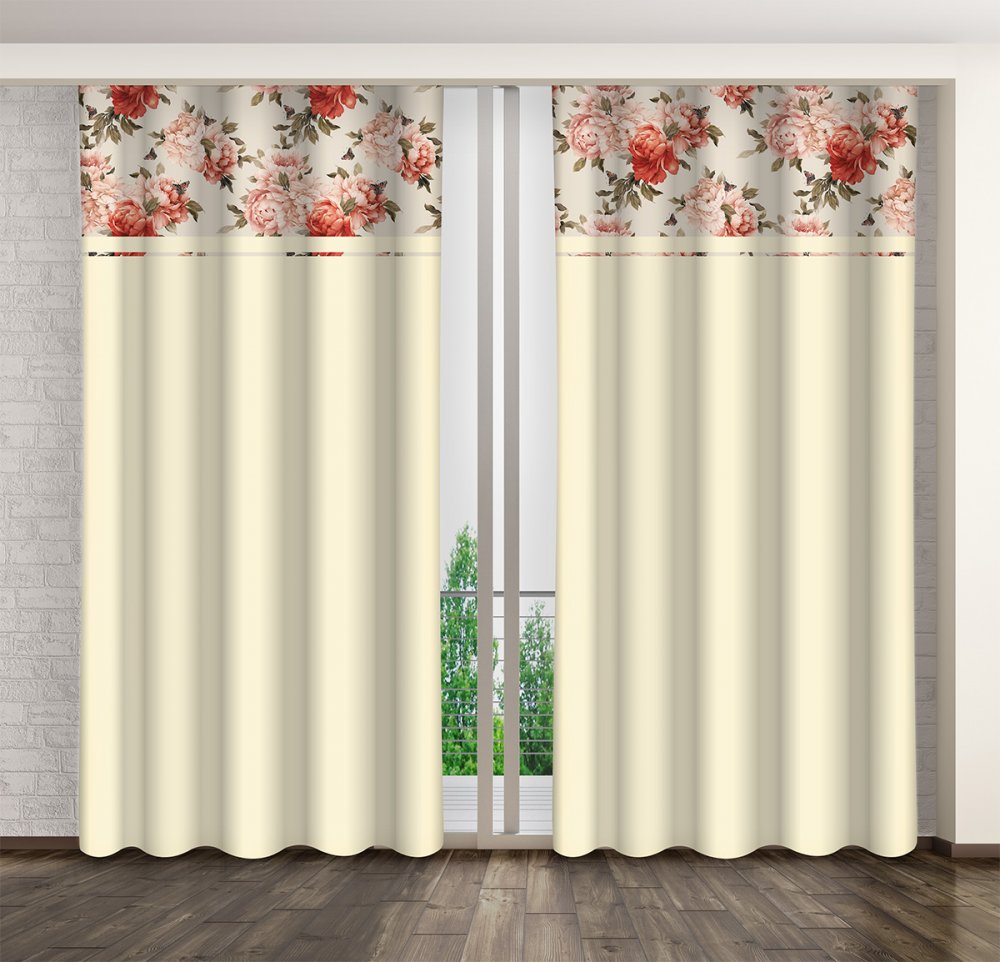 Elegáns bézs színű függöny színes virágmintával Szélesség: 160 cm | Hossz: 270 cm