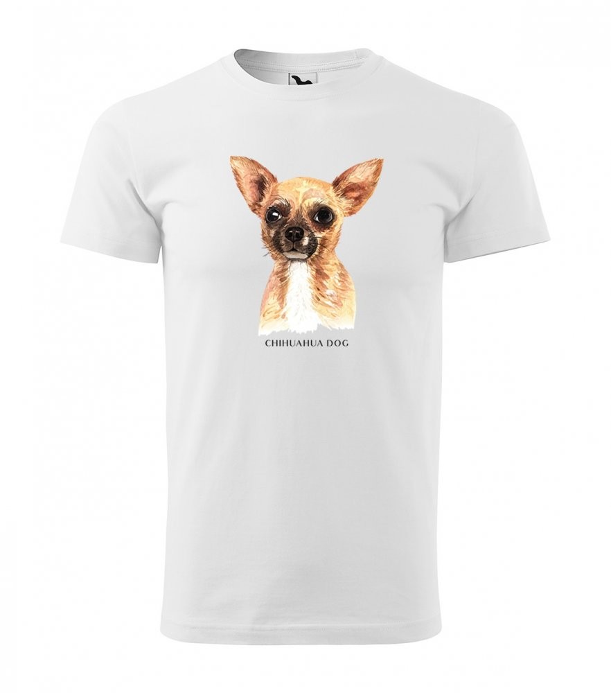 Stylové pánské tričko bavlněné s potiskem psa čivava XS Bílá