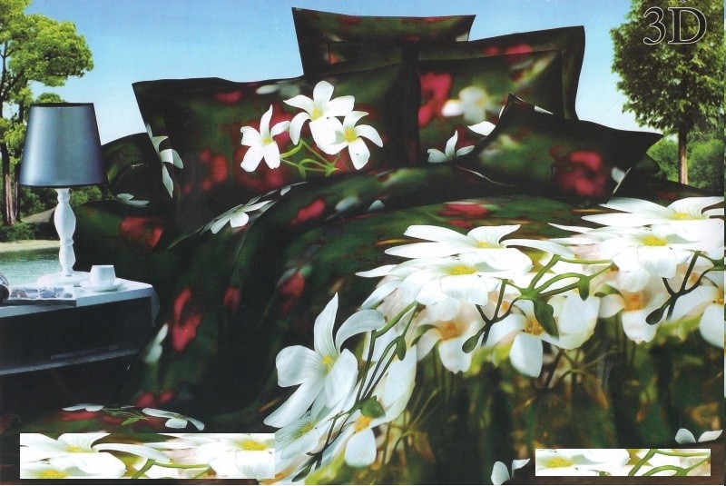 Zelené povlečení na postele vzor bílý květ