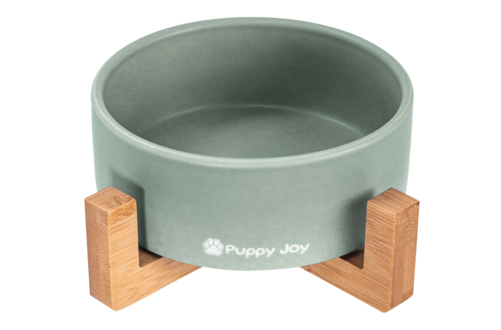 Bol ceramic pentru câine sau pisică cu bază de bambus - diverse culori Verde