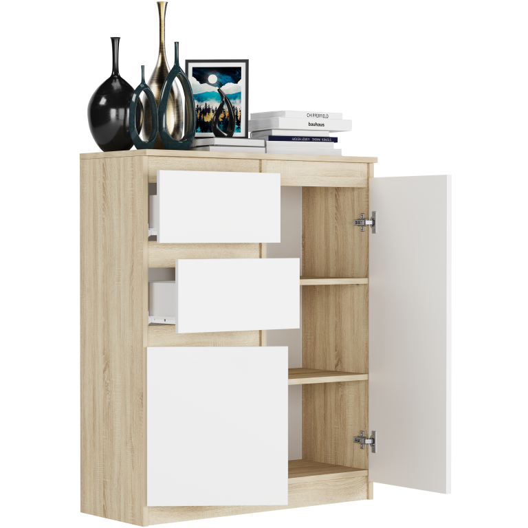 Comodă modernă fără mânere S-2 - diverse opțiuni de culoare sonoma mix biela