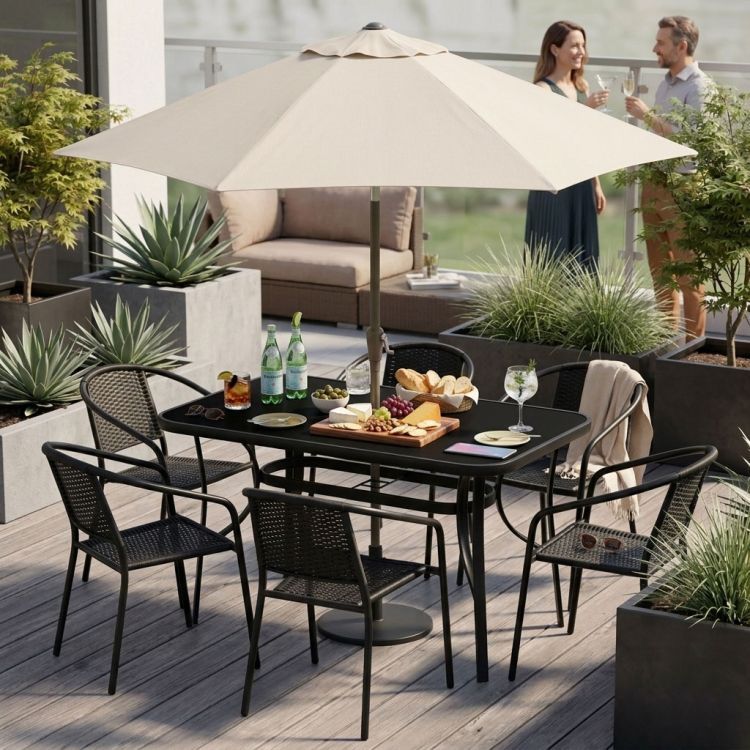 ČiernyzáhradnýstôlsotvoromnaslnečníkŠírka:140cm|Dĺžka:80cm 70927_127167