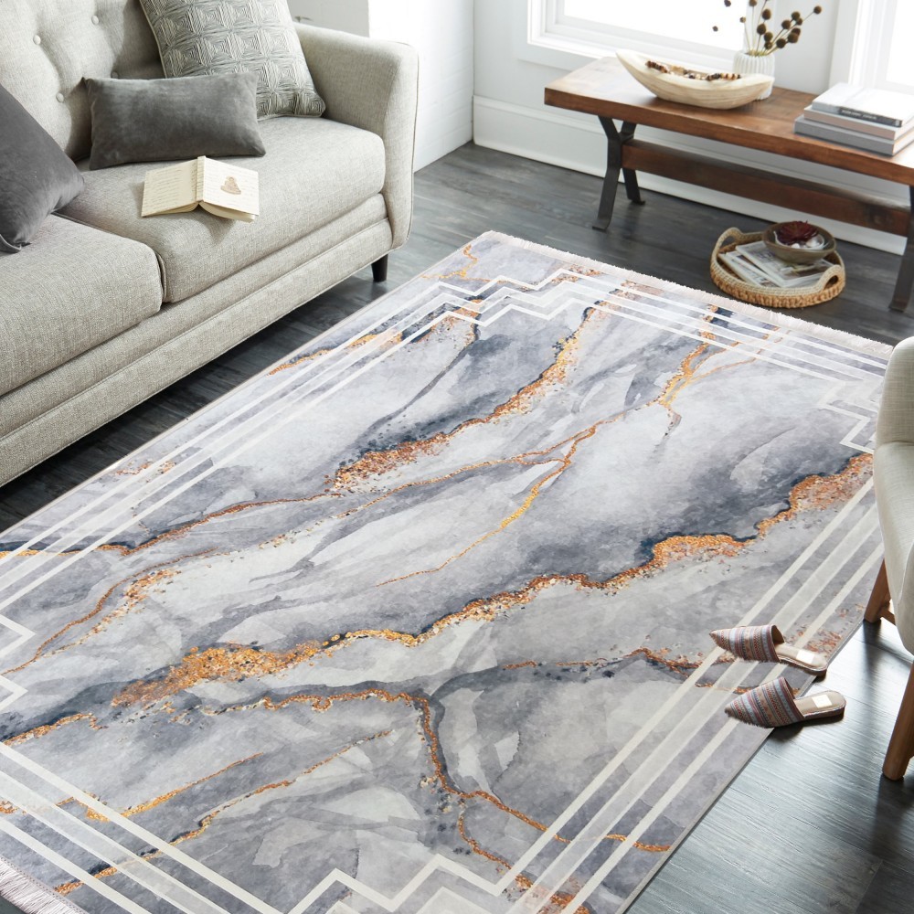 Protišmykový koberec sivej farby so vzorom Šířka: 60 cm | Délka: 100 cm