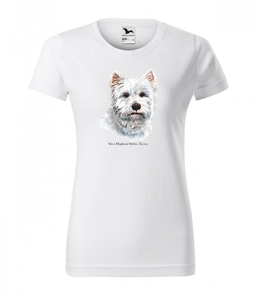 Bavlněné tričko dámské s originálním potiskem West Highland Terrier XXL Bílá