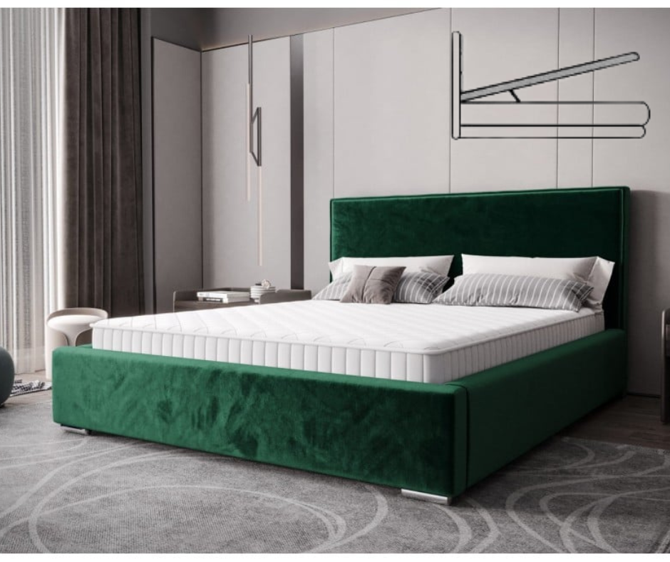 Nadčasová čalouněná postel v minimalistickém designu v zelené barvě 180 x 200 cm s úložným prostorem