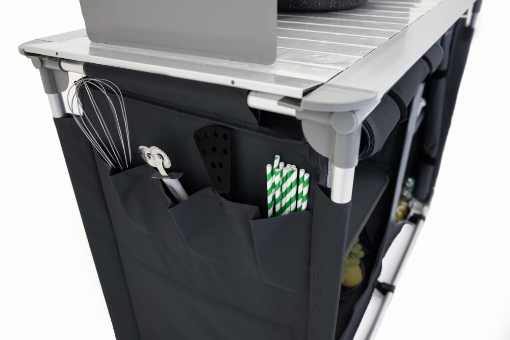 Bucătărie de camping pliabilă cu 2 compartimente – 116 x 52 cm, negru