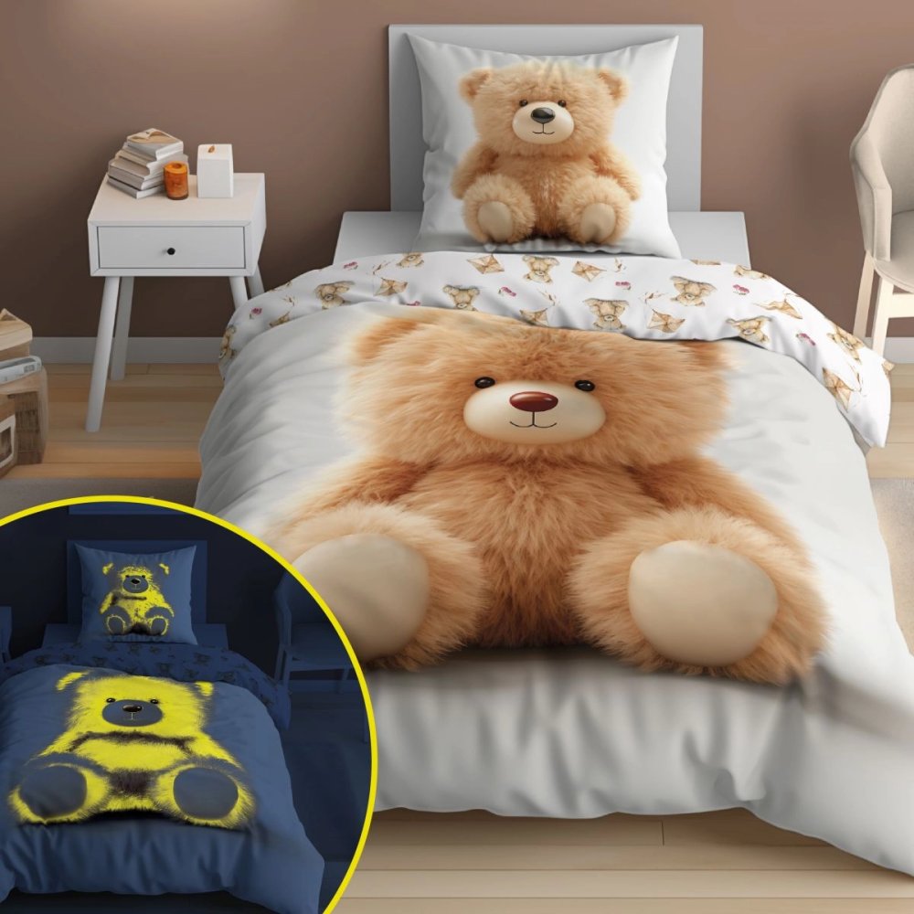 Lenjerie de pat din bumbac pentru copii strălucește în întuneric - Merry macko Latime: 140 cm | Lungime: 200 cm