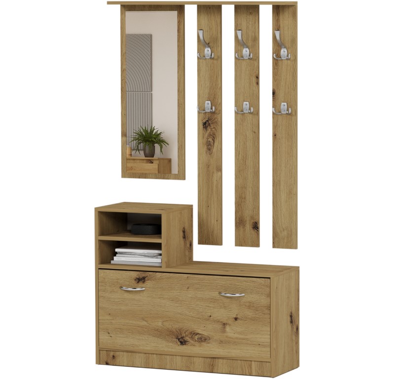 Dulap de hol practic cu oglindă și suport pentru pantofi 90 x 160 cm artisan