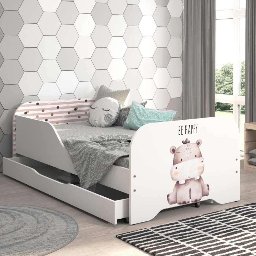 Pat pentru copii 140 x 70 cm cu motiv hipopotamic