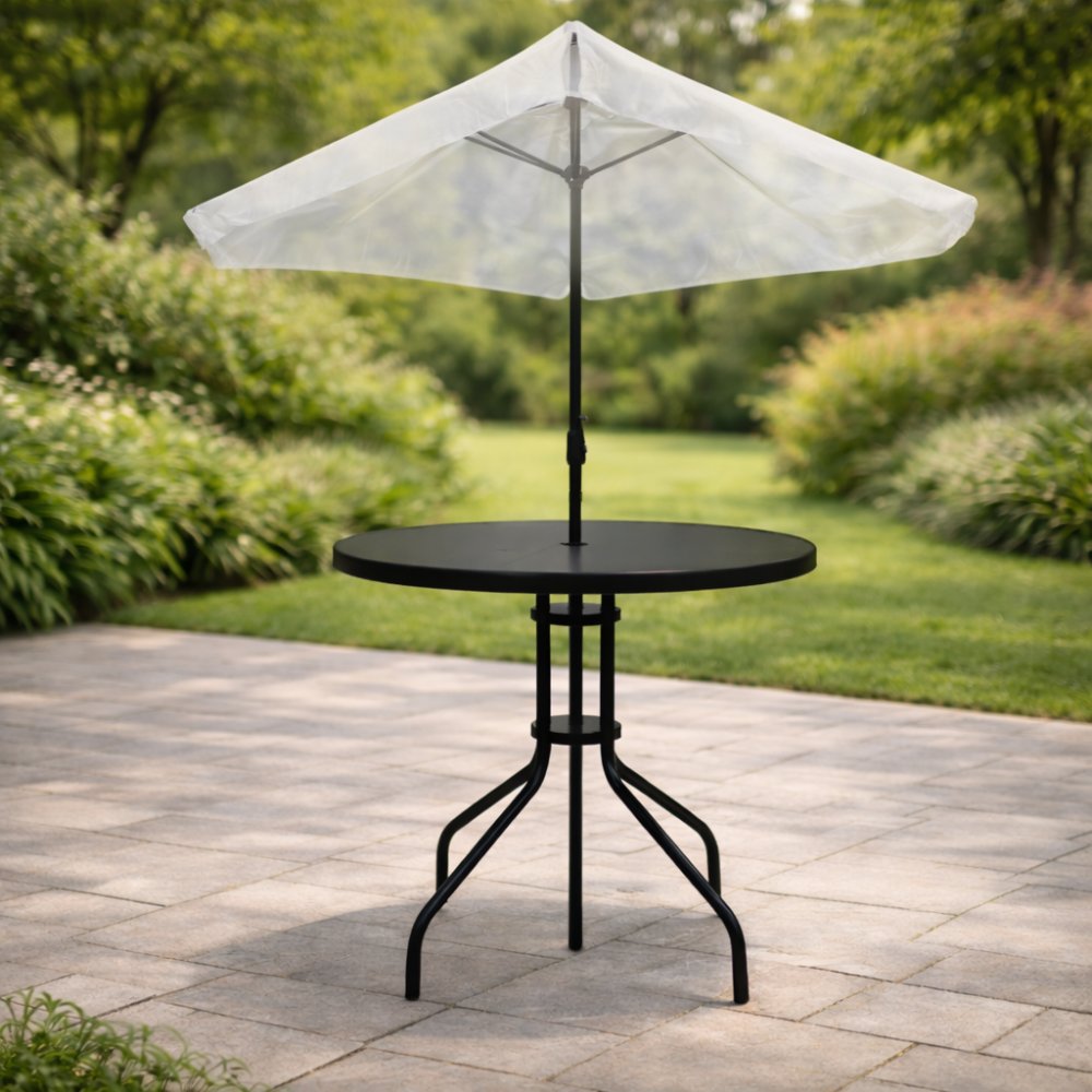 Okrúhlyzáhradnýstolík80cmsotvoromnaslnečník-čierny 70877