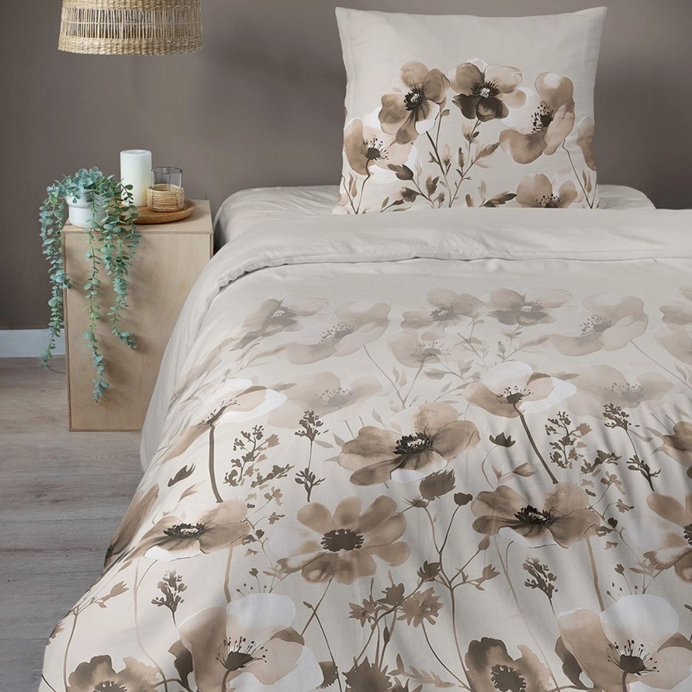 ElegantnákvetinováposteľnábielizeňshnedýmikvetmiŠírka:220cm|Dĺžka:200cm
