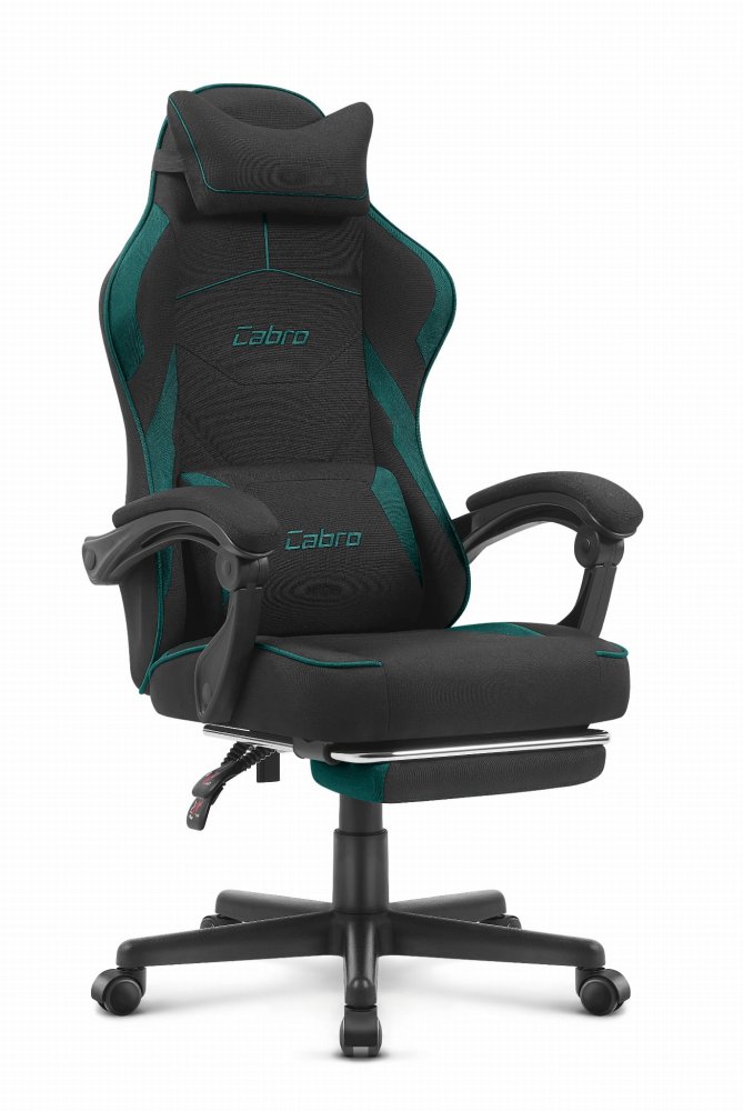 CABRO C502 scaun de gaming din țesătură, cu suport pentru picioare, până la 150 kg, negru și verde