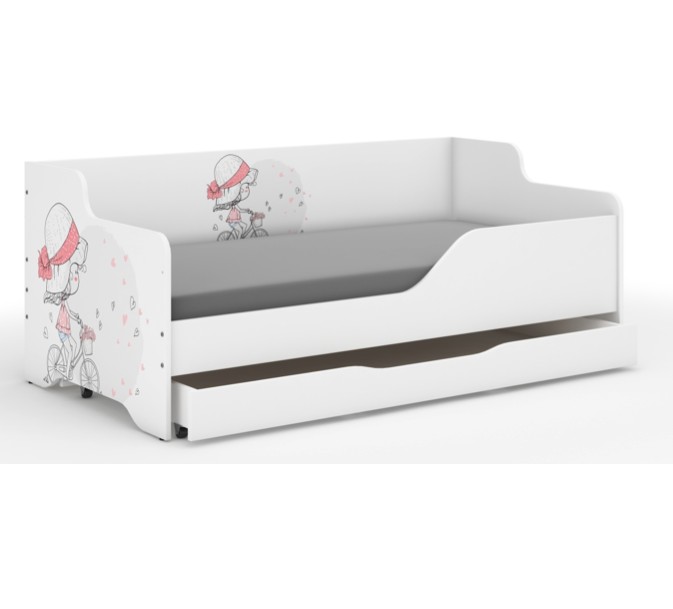 Dětská postel s motivem holčičky na kole 160x80 cm