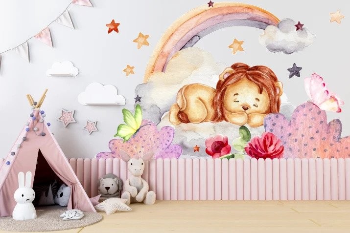 Nálepka na zeď pro děti se spícím lvíčkem 120 x 240 cm