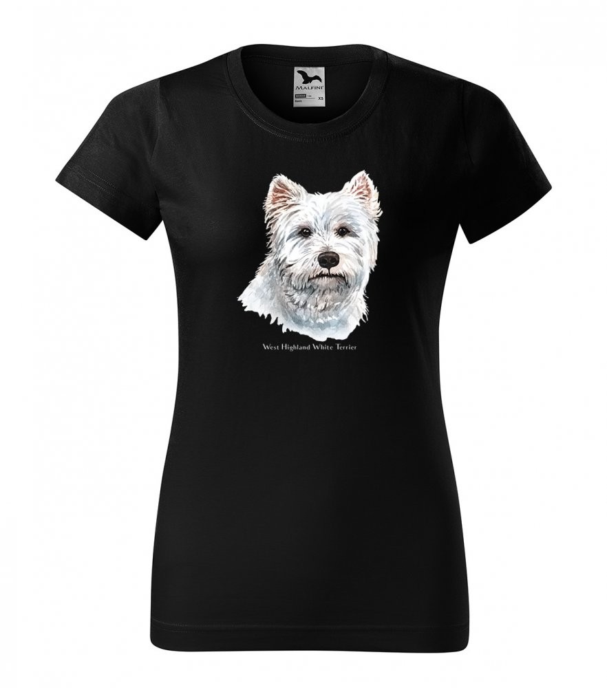 Bavlněné tričko dámské s originálním potiskem West Highland Terrier Černá XL
