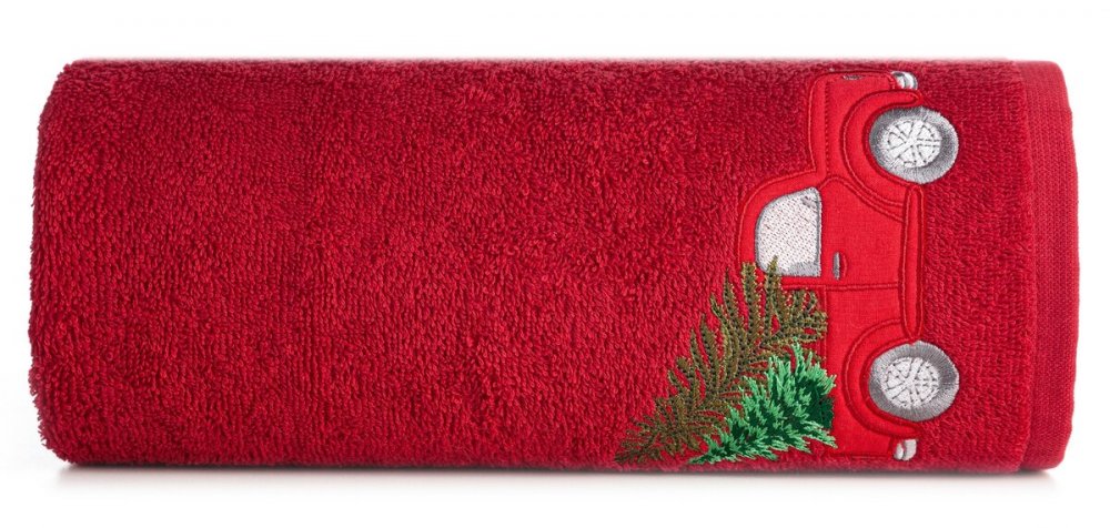 Bavlněný vánoční ručník červený s autem Šířka: 70 cm | Délka: 140 cm