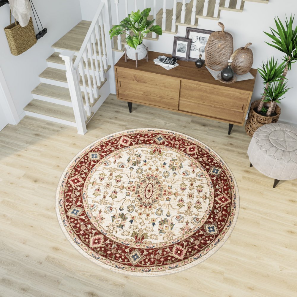 Kulatý vintage koberec krémové barvy Šírka: 170 cm