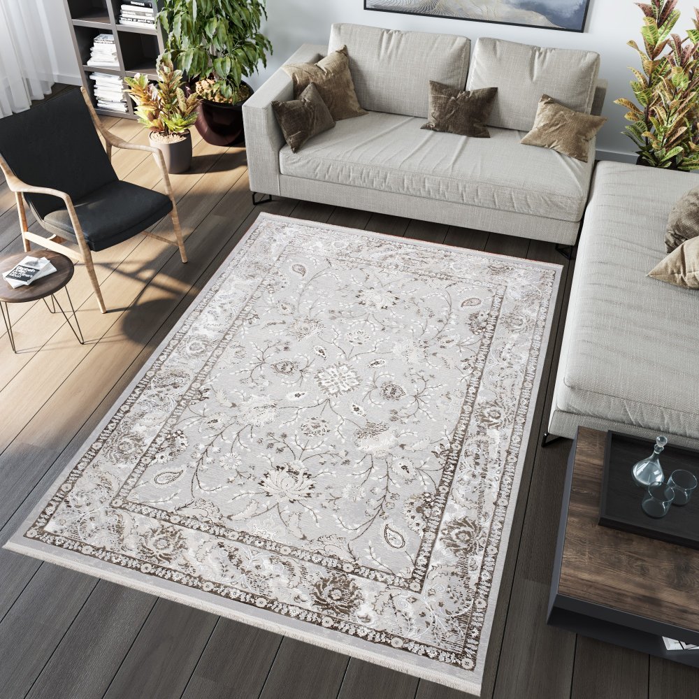 Světle béžovo-šedý vintage designový koberec se vzory Šířka: 140 cm | Délka: 200 cm