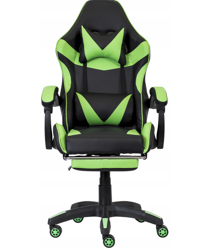 Scaun ergonomic pentru jocuri CLASSIC cu suport pentru picioare verde