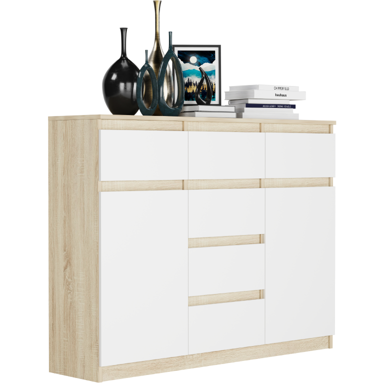 Comoda de design S-62D cu linii curate - diverse finisaje colorate sonoma mix biela