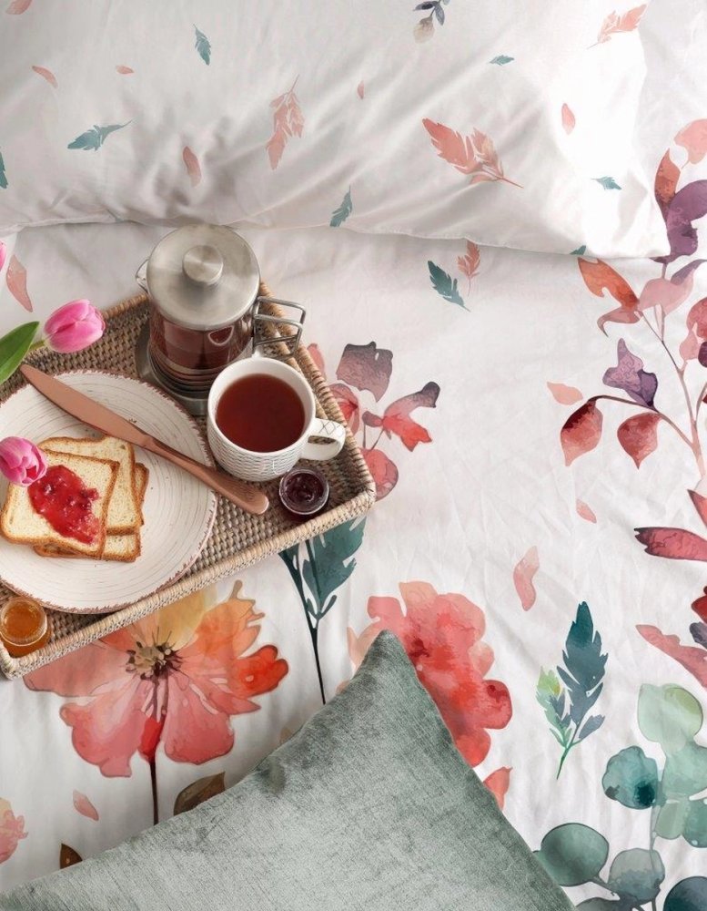 Cearșafuri din bumbac satinat - față-verso cu model floral 2 piese: 1 buc 140x200 + 1 buc 70x80