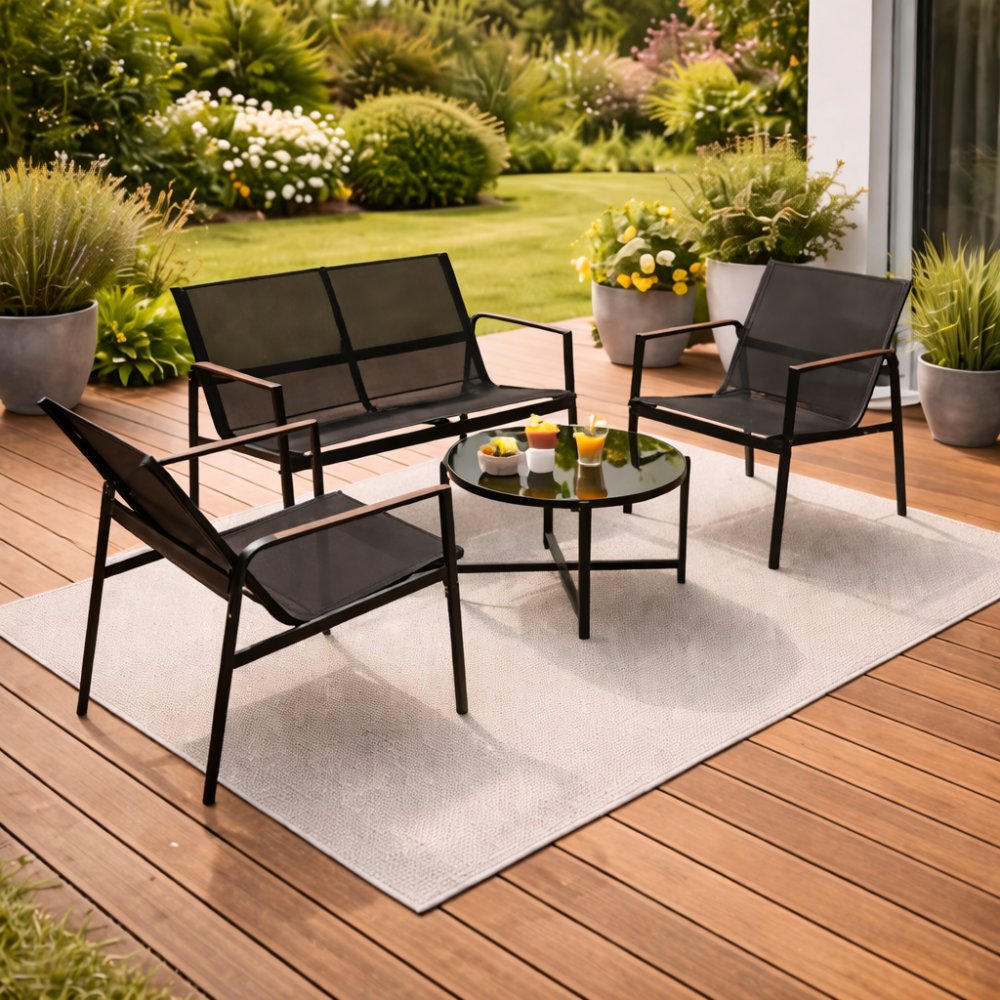 Mobilier de grădină - balcon set masă + canapea + 2 fotolii