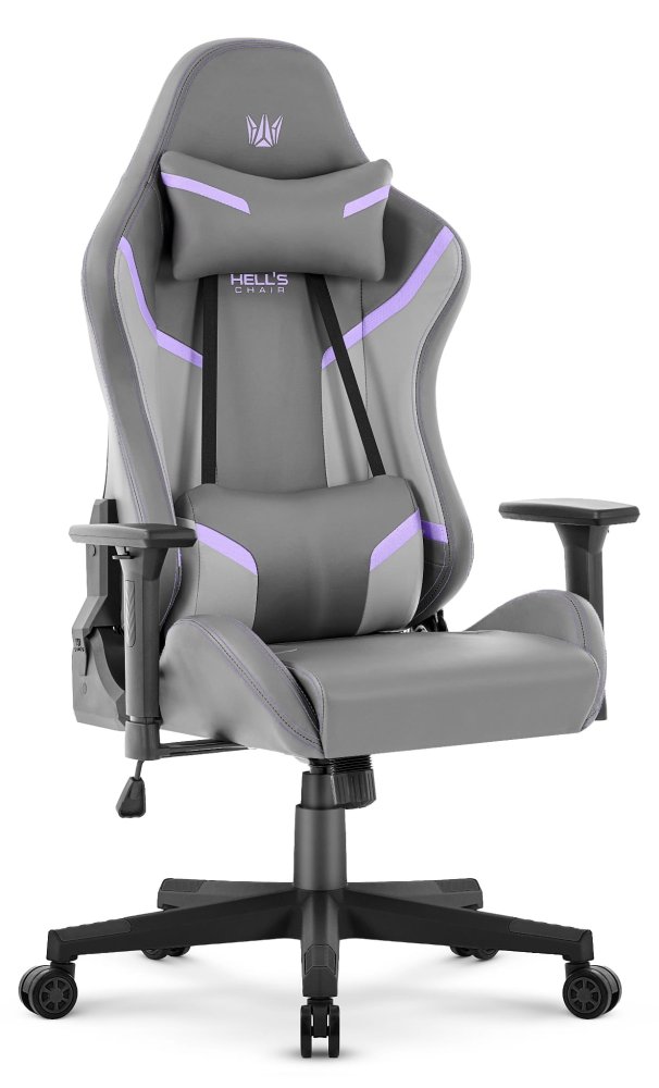 Scaun ergonomic de gaming HC-2002, cu o capacitate de încărcare de 150 kg – gri cu detalii violet