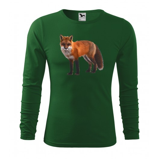Lovecké bavlněné tričko s potiskem lišky s dlouhým rukávem S Zelená
