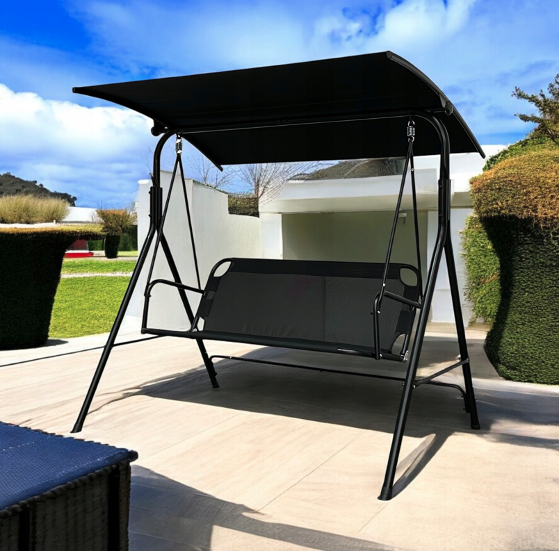 Leagăn de grădină elegant pentru 3 persoane – negru